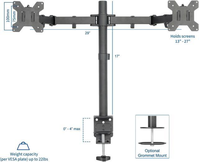 VIVO Black Dual LCD Monitor Desk Mount Stand, Heavy Duty Fully Adjustable,  Fits Screens up to 30