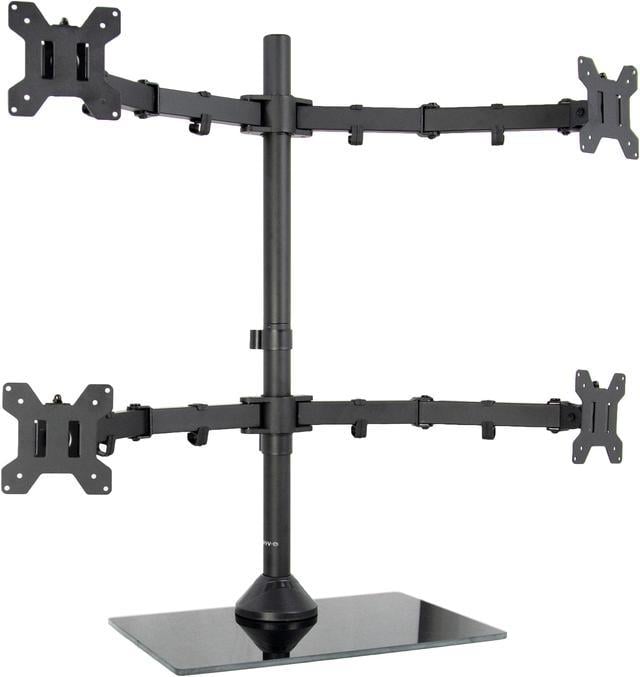 VIVO Black Adjustable Quad Monitor Desk Stand Mount FreeStanding Glass Base