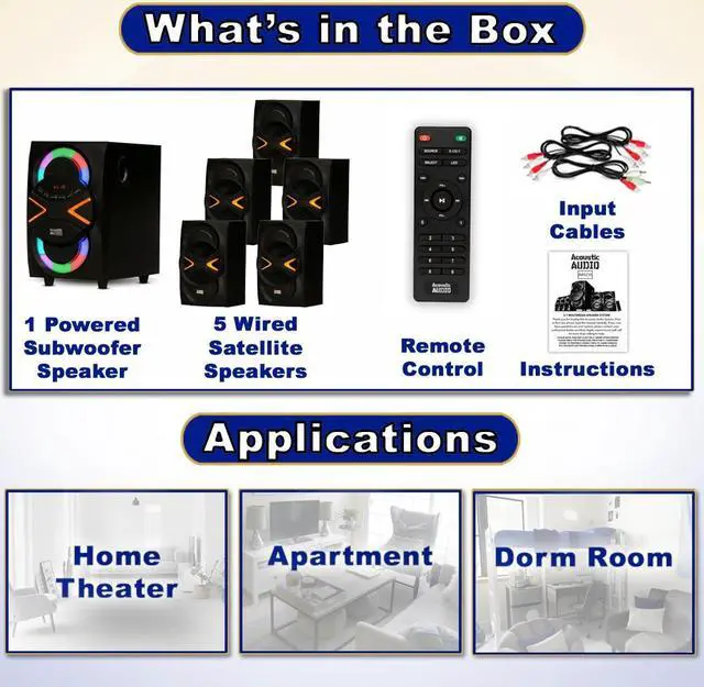 Alt view image 5 of 20 - Acoustic Audio AA5210 Home Theater 5.1 Speaker System with Bluetooth USB and LED Lights