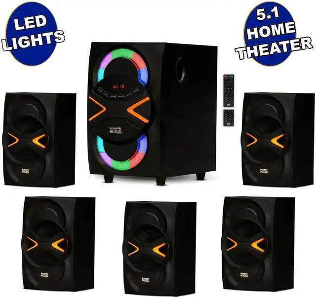 Main image of Acoustic Audio AA5210 Home Theater 5.1 Speaker System with Bluetooth USB and LED Lights