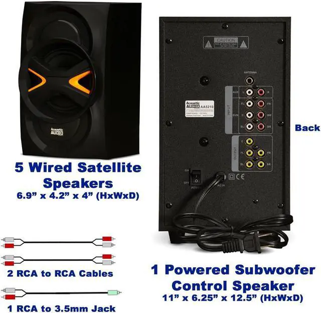 Alt view image 4 of 20 - Acoustic Audio AA5210 Home Theater 5.1 Speaker System with Bluetooth USB and LED Lights