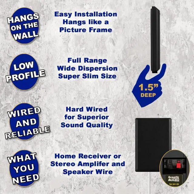 Alt view image 2 of 7 - Acoustic Audio SLM1B Mountable On Wall Slim Speakers Home Theater Wired Pair Pack