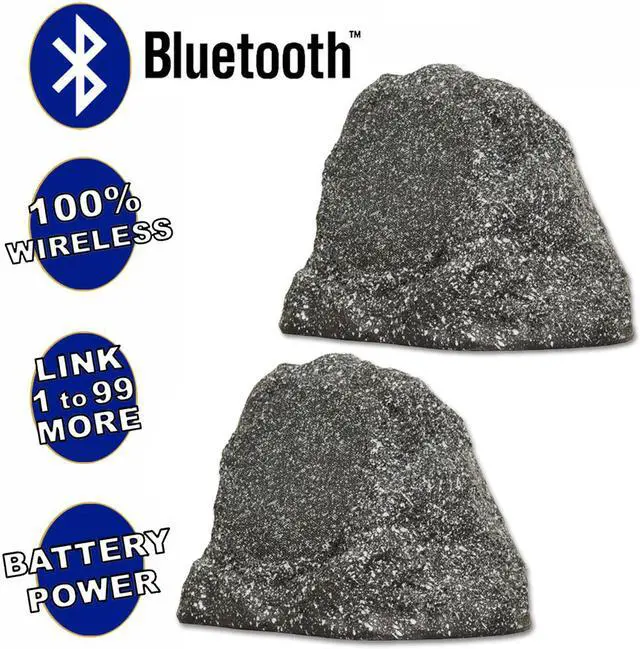 Main image of Theater Solutions B61GG Fully Wireless 200 Watt Rechargeable Battery Bluetooth 6.5" Rock Speaker Pair Granite Grey Link Up To 99 Speakers Wirelessly