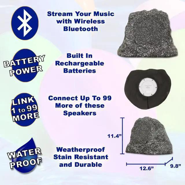 Alt view image 2 of 7 - Theater Solutions B61GG Fully Wireless 200 Watt Rechargeable Battery Bluetooth 6.5" Rock Speaker Pair Granite Grey Link Up To 99 Speakers Wirelessly