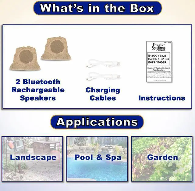 Alt view image 4 of 7 - Theater Solutions B62S Fully Wireless 200 Watt Rechargeable Battery Bluetooth 6.5" Rock Speaker Pair Sandstone Link Up To 99 Speakers Wirelessly