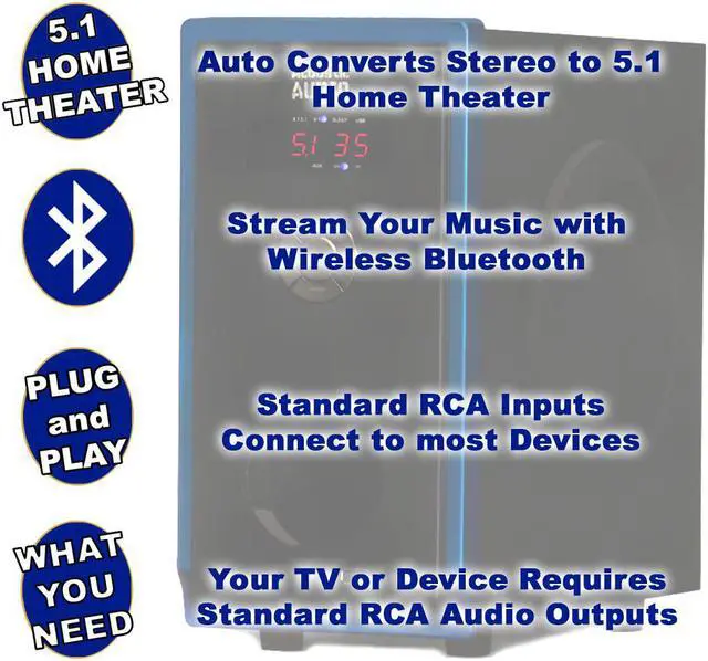 Alt view image 2 of 8 - Acoustic Audio AA5102 Bluetooth Powered 5.1 Speaker System Home Theater Surround Sound