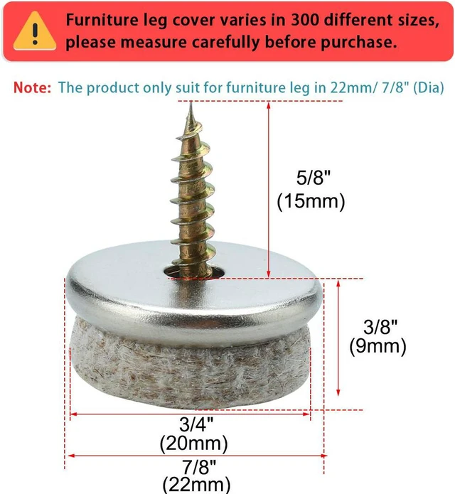 Alt view image 2 of 7 - Screw Felt Gliders Furniture Leg Pads DIY Leg Feet Protector 22mm 7/8" Dia 10pcs