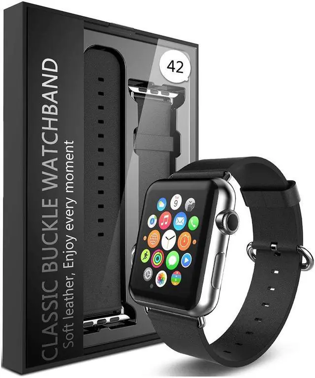 Alt view image 2 of 5 - JideTech Apple Watch Strap Band  Apple Watch 42MM (100% GENUINE LEATHER) Strap Band High Quality Premium Strap Band Accessories for Apple Watch 42MM with [ADAPTER] to install - BLACK