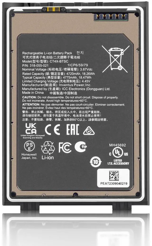 Alt view image 4 of 6 - CT4X-BTSC Battery 4775mAh for CT45/CT47 for Honeywell Barcode Scanner - P/N: 318-055-021 - Replacement Li-ion Power Pack