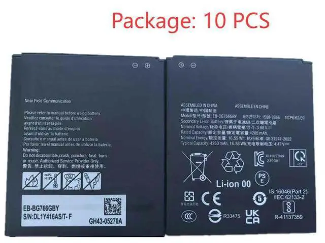 Alt view image 4 of 6 - 10-Pack EB-BG766GBY 4350mAh 0 Cycle 3.85V Li-Polymer Battery for Samsung Galaxy Xcover 7 Pro G766B G766U Zero Cycle, Smart Chip Protection