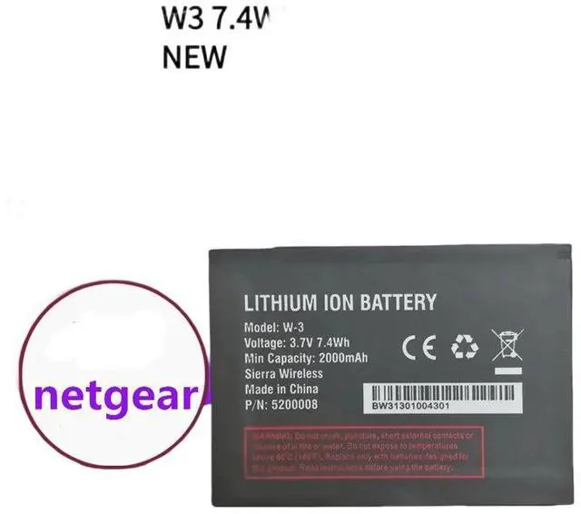 Main image of New W-3 2000mAh 7.4Wh 3.7V Li-ion Battery for Sierra Wireless AirCard 760S 762S 763S 785S Replaces 5200008 Grade A Cells 12-Month Warranty