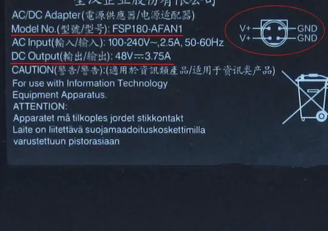 Alt view image 2 of 3 - AC Adapter for FSP 48V 3.75A 180W 4 pin FSP180-AFAN1 v+ Left