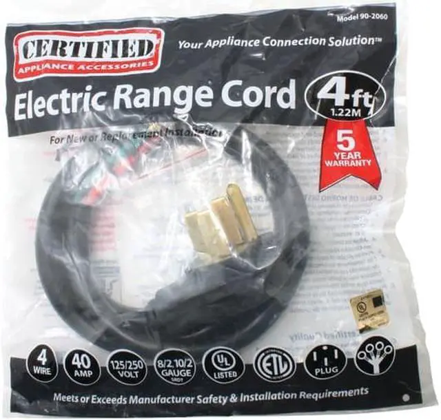 Alt view image 4 of 8 - PETRA 90-2060 4-Wire Range Cords - 40A Closed Eyelet 4-ft