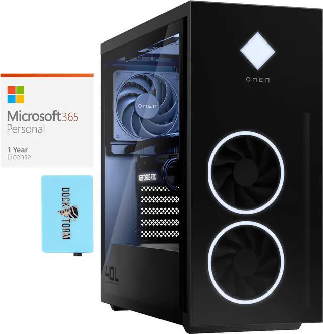 Main image of HP OMEN 40L GT21 Gaming Desktop PC (Intel i5-12400F 6-Core, GeForce RTX 3060, 16GB RAM, 1TB HDD (3.5), Wifi, USB 3.2, HDMI, Bluetooth, Display Port, Win 11 Pro) with Microsoft 365 Personal , Hub