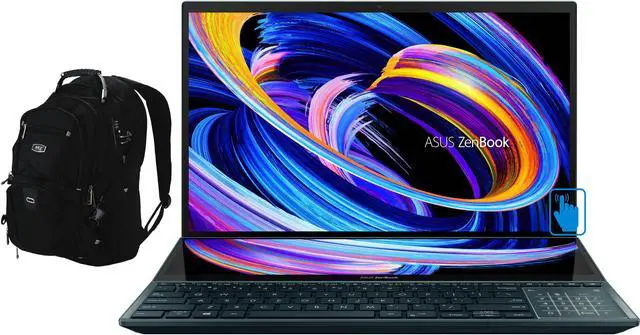 Main image of ASUS Zenbook Pro Duo 15 OLED Home & Business Laptop (Intel i9-12900H 14-Core, 15.6" 60Hz Touch 4K Ultra HD (3840x2160), GeForce RTX 3060, Win 11 Pro) with Travel & Work Backpack