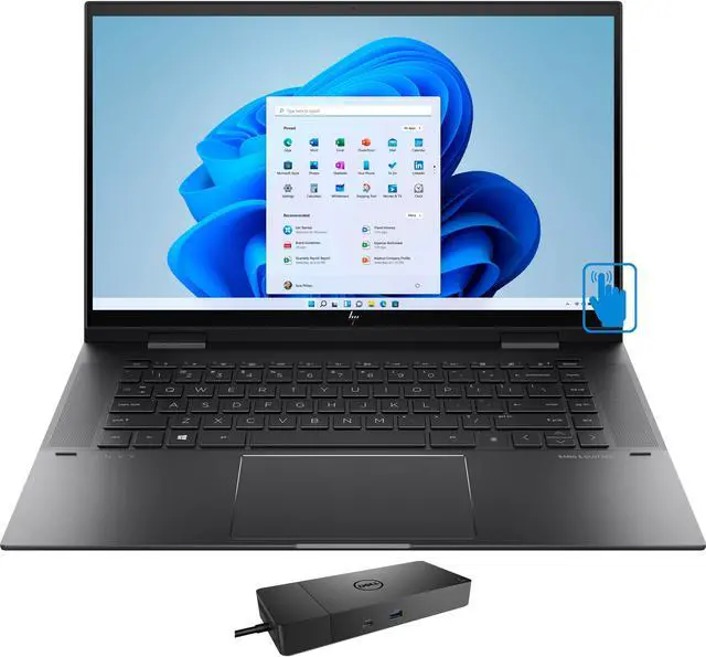Main image of HP ENVY x360 -15 Home & Business 2-in-1 Laptop (AMD Ryzen 5 5500U 6-Core, 15.6" 60Hz Touch Full HD (1920x1080), AMD Radeon, 8GB RAM, 256GB SSD, Backlit KB, Wifi, Win 11 Home) with WD19S 180W Dock