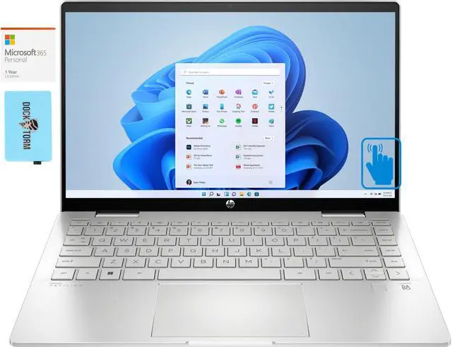 Main image of HP Pavilion X360 14-ek0097nr Home & Business 2-in-1 Laptop (Intel i5-1235U 10-Core, 14.0" 60Hz Touch Full HD (1920x1080), Intel Iris Xe, Win 11 Home) with Microsoft 365 Personal , Dockztorm Hub
