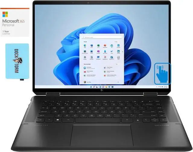 Main image of HP Spectre x360 16t-f100  Home & Business 2-in-1 Laptop (Intel  i7-1260P 12-Core, 16.0" 60Hz Touch 4K (3840x2400), Intel ARC A370M, Win 11 Home) with Microsoft 365 Personal , Dockztorm Hub