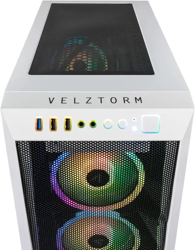 Alt view image 7 of 7 - Velztorm White Pilum CTO Gaming Desktop PC Liquid-Cooled (AMD Ryzen 7 5700X 8-Core, GeForce RTX 3060 12GB, 32GB DDR4, 1TB PCIe SSD + 1TB HDD (3.5), RGB Fans, 750W PSU, AC WiFi, BT 5.0, Win10Pro)