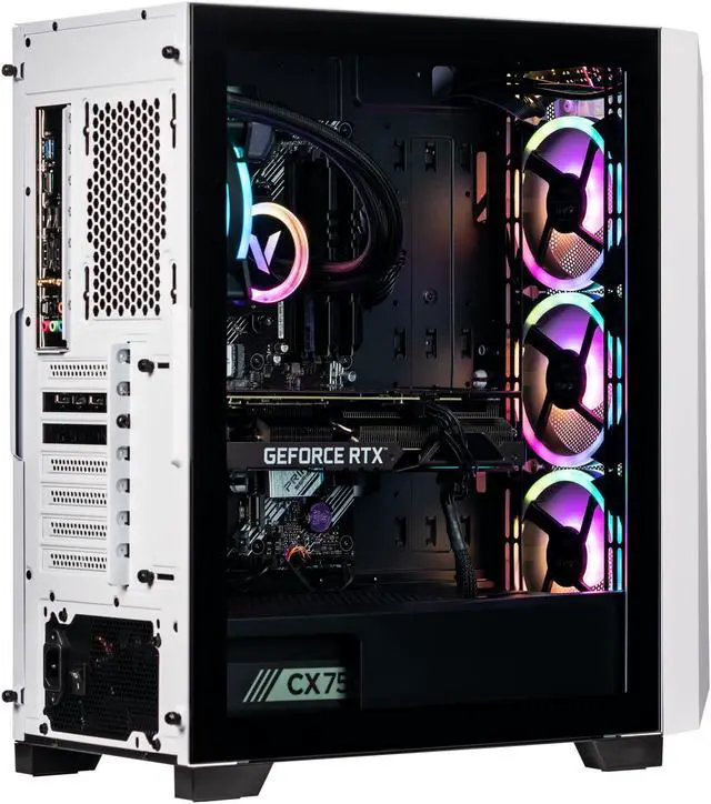 Alt view image 4 of 7 - Velztorm White Pilum CTO Gaming Desktop PC Liquid-Cooled (AMD Ryzen 7 5700X 8-Core, GeForce RTX 3060 12GB, 32GB DDR4, 1TB PCIe SSD + 1TB HDD (3.5), RGB Fans, 750W PSU, AC WiFi, BT 5.0, Win10Pro)