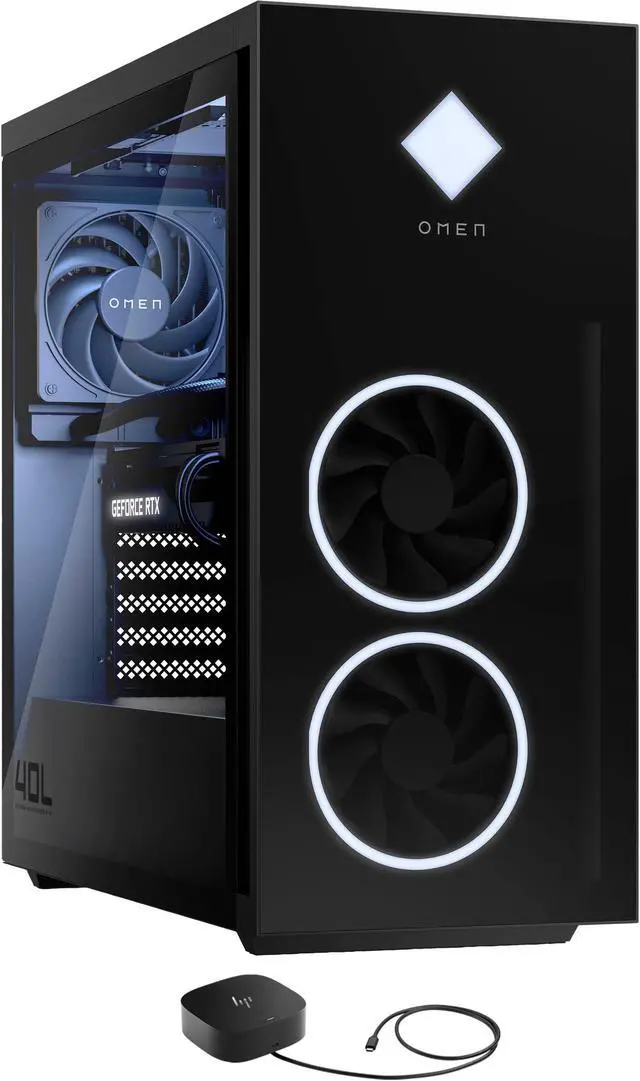 Main image of HP OMEN 40L GT21 Gaming Desktop PC (Intel i5-12400F 6-Core, GeForce RTX 3060, 64GB RAM, 2x8TB PCIe SSD (16TB), Wifi, USB 3.2, HDMI, Bluetooth, Display Port, Win 11 Pro)