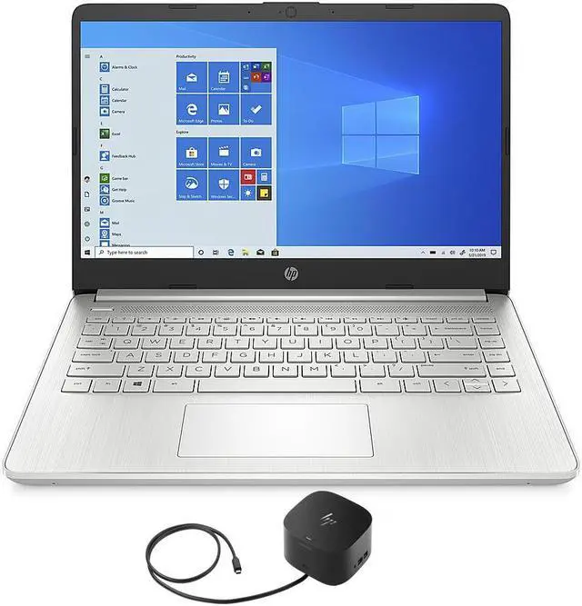 Main image of HP 14-fq1021nr Home & Business Laptop (AMD Ryzen 5 5500U 6-Core, 14.0" 60Hz Full HD (1920x1080), AMD Radeon, 16GB RAM, 1TB PCIe SSD, Wifi, HDMI, Webcam, Win 11 Pro) with G2 Universal Dock