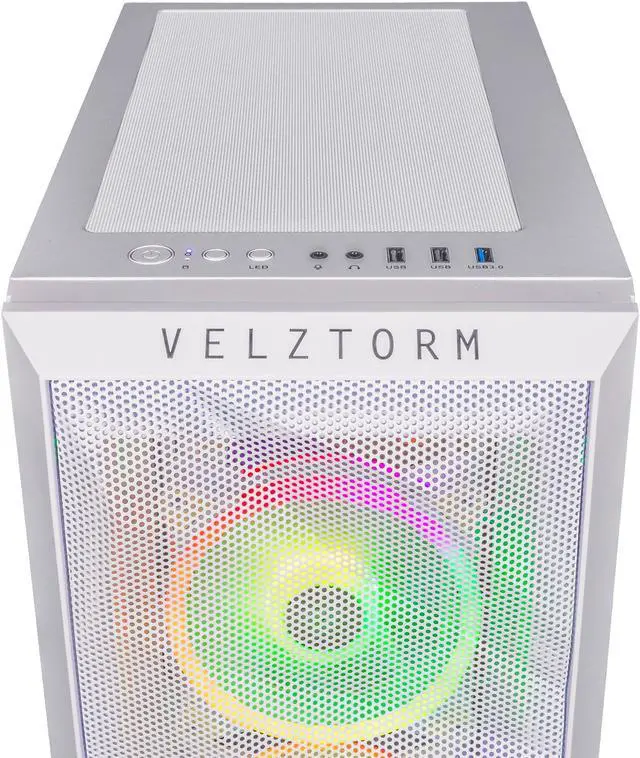 Alt view image 6 of 7 - Velztorm White Mini Pilum Custom Built Gaming Desktop PC (AMD Ryzen 7 5700X 8-Core, 32GB RAM, 2TB PCIe SSD + 3TB HDD (3.5), GeForce RTX 4070 SUPER 12GB, Wifi, Bluetooth, White, Win 11 Home)