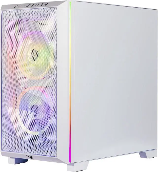 Alt view image 4 of 7 - Velztorm White Mini Pilum Custom Built Gaming Desktop PC (AMD Ryzen 7 5700X 8-Core, 32GB RAM, 2TB PCIe SSD + 3TB HDD (3.5), GeForce RTX 4070 SUPER 12GB, Wifi, Bluetooth, White, Win 11 Home)