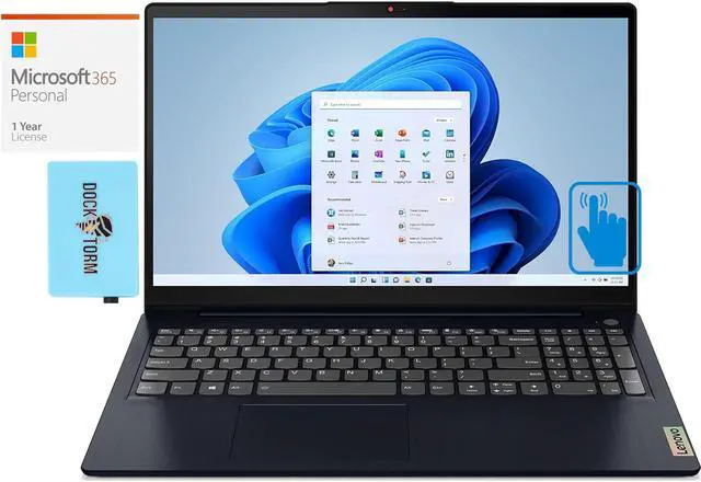 Main image of Lenovo IdeaPad 3 Home & Business Laptop (Intel i5-1235U 10-Core, 15.6" 60 Hz Touch Full HD (1920x1080), Intel Iris Xe, 40GB RAM, Win 11 Pro) with Microsoft 365 Personal , Dockztorm Hub