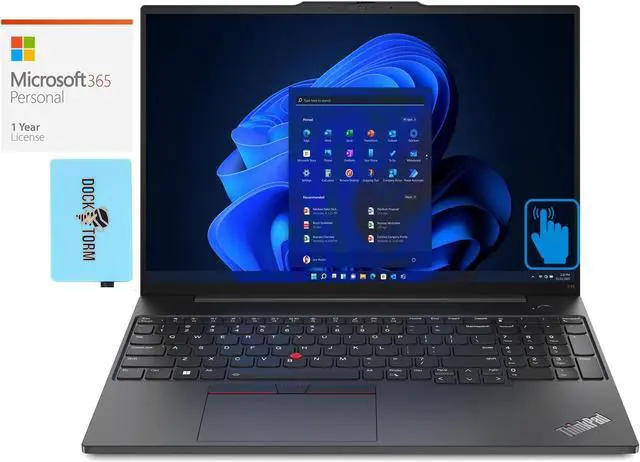 Main image of Lenovo ThinkPad E16 Gen 1 Home & Business Laptop (AMD Ryzen 7 7730U 8-Core, 16.0" 60 Hz Touch Wide UXGA (1920x1200), AMD Radeon, 40GB RAM, Win 11 Pro) with Microsoft 365 Personal , Dockztorm Hub