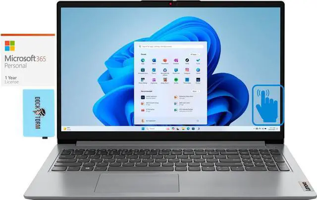Main image of Lenovo Ideapad 1 Home & Business Laptop (AMD Ryzen 7 5700U 8-Core, 15.6" 60 Hz Touch Full HD (1920x1080), AMD Radeon, 16GB RAM, 512GB SSD, Win 11 Home) with Microsoft 365 Personal , Dockztorm Hub