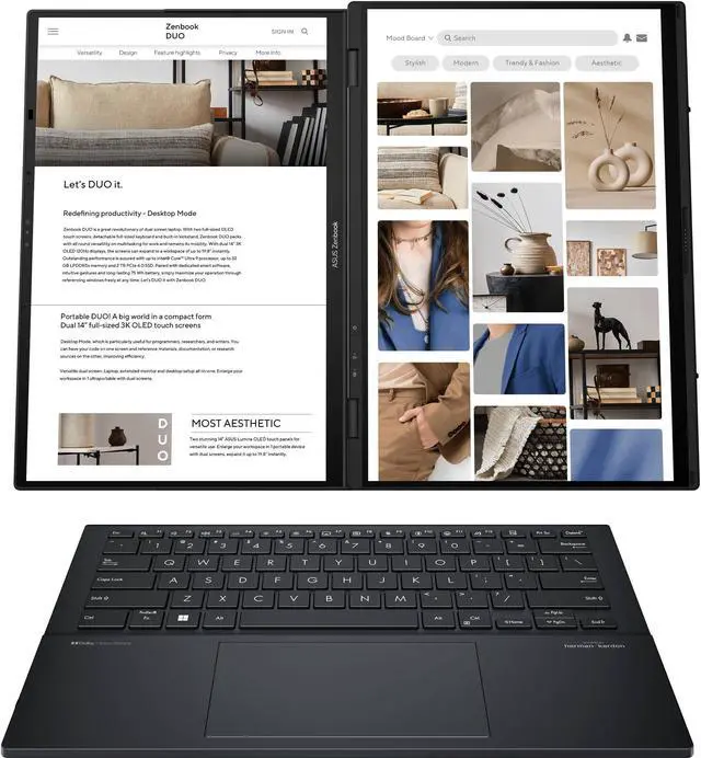 Alt view image 7 of 7 - ASUS Zenbook DUO UX8406 Home & Business 2-in-1 Laptop (Intel Ultra 9-185H 16-Core, 14.0" 120 Hz Touch 2.8K (2880x1800), Intel Arc, 32GB LPDDR5X 7466MHz RAM, Win 10 Pro) with Premium Backpack