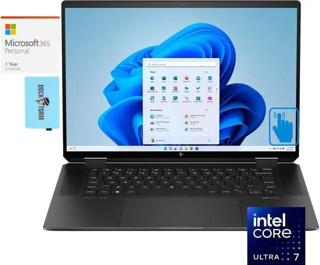 Main image of HP Spectre x360 Home & Business 2-in-1 Laptop (Intel Ultra 7-155H 16-Core, 16.0" 120 Hz Touch 2.8K (2880x1800), GeForce RTX 4050, Win 11 Home) with Microsoft 365 Personal , Dockztorm Hub