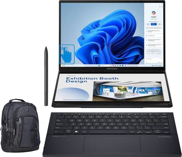 Main image of ASUS Zenbook DUO UX8406 Home & Business 2-in-1 Laptop (Intel Ultra 9-185H 16-Core, 14.0" 120 Hz Touch 2.8K (2880x1800), Intel Arc, 32GB LPDDR5X 7466MHz RAM, Win 10 Pro) with Premium Backpack