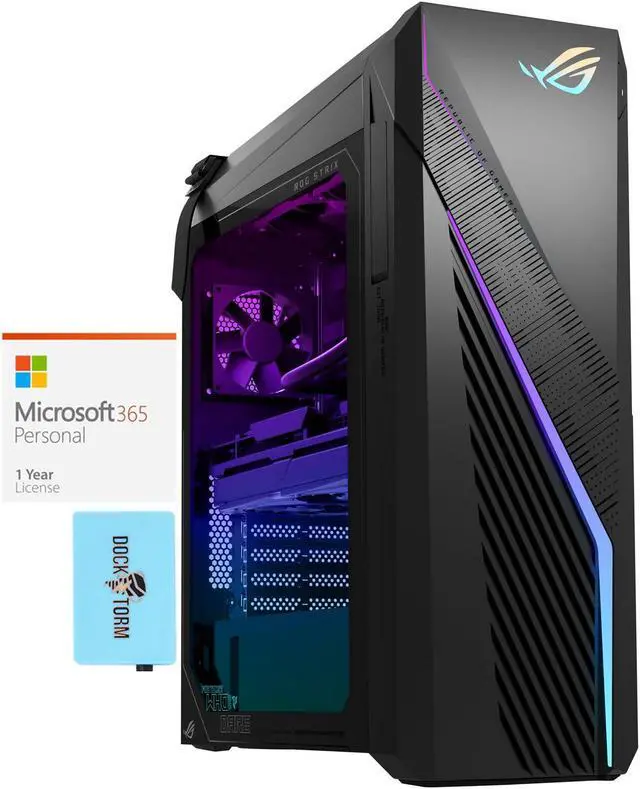 Main image of ASUS ROG STRIX G16CH Gaming Desktop PC (Intel i7-14700F 20-Core, GeForce RTX 4070 12GB, 16GB DDR5 5600MHz RAM, 1TB PCIe SSD, Wifi, Bluetooth, Win 10 Pro) with Microsoft 365 Personal , Dockztorm Hub