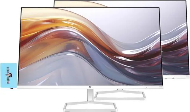 Main image of HP Series 5 527sa Monitor w/Speakers 94F48AA#ABA Bundle with Docztorm Dock, 27" FHD IPS (1920x1080) Display, 2x HDMI, Flicker-free, Ideal for Home & Business, White/Silver (2024 Latest Model) (2 Pack)