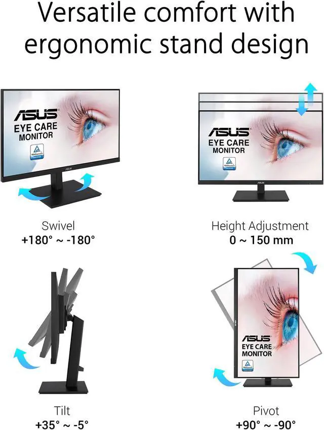 Alt view image 7 of 7 - ASUS VA27DQSB 27" Adaptive-Sync Eye Care Monitor, IPS Full HD (1920x1080), 75Hz Refresh Rate, 5 ms Response Time, VESA Compatible, Ideal for Home & Business Use, Black (2024 Latest Model)