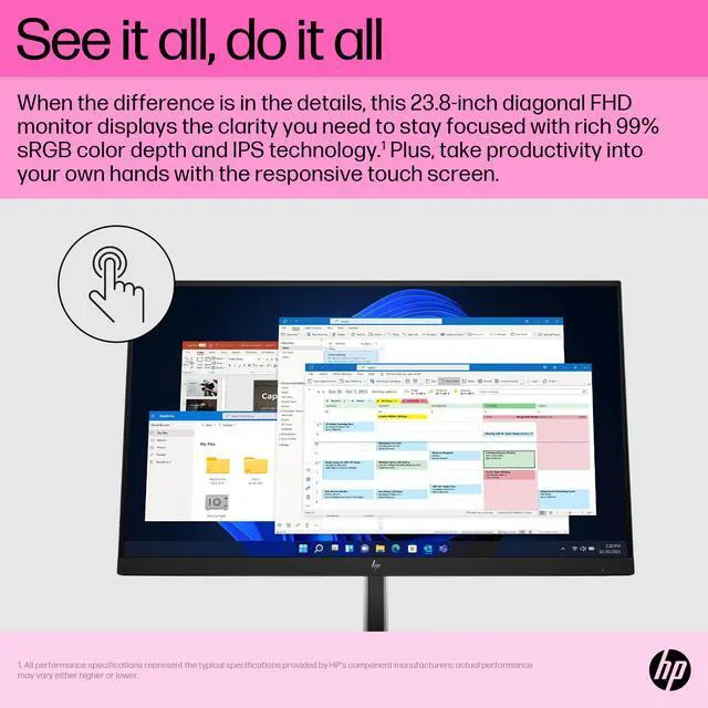 Alt view image 4 of 7 - HP E24t G5 6N6E6AA#ABA 24" Touchscreen Monitor: 75Hz Refresh Rate, 5 ms response time, Full HD (1920x1080) IPS, Anti-glare Screen, VESA Compatible- Ideal for Home & Business Use