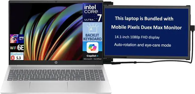 Main image of HP HP Pavilion 16t-af000  Business Laptop 16.0" IPS WUXGA Display (Intel Ultra 7-155U, 16GB LPDDR5, 512GB SSD, Intel Graphics, Backlit KB, WiFi 6E, FHD Webcam, Win 11 Home Plus) w/Duex Max DS Monitor