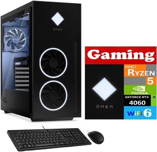 Main image of HP OMEN 40L Desktop PC (AMD Ryzen 5 7600, GeForce RTX 4060 8GB GDDR6, 64GB DDR5, 2x2TB PCIe SSD (4TB), Air Cooling, 600W PSU, WiFi 6, Bluetooth 5.3, RJ-45, 3 Display Port, HDMI, Win 11 Pro)