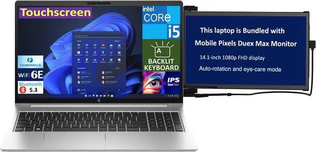Main image of HP Probook 450 G10 School & Business Laptop 15.6" Touchscreen IPS FHD Display (Intel i5-1335U, 16GB DDR4, 512GB SSD, Intel UHD, Backlit KB, 2 Thunderbolt 4, WiFi 6E, FreeDos) w/Duex Max DS Monitor