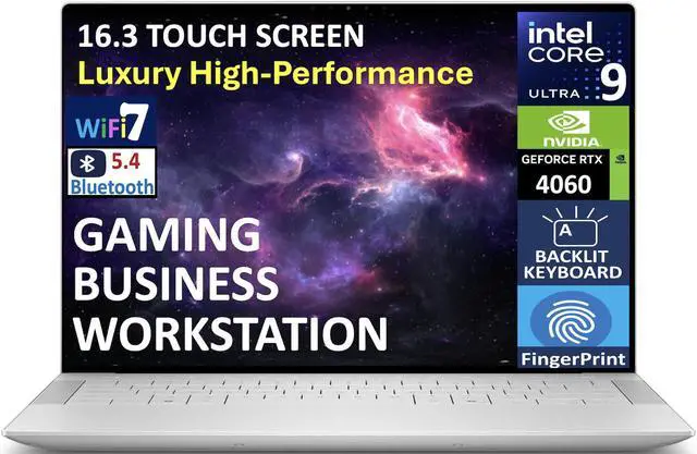 Main image of Dell XPS 16 Business Laptop 16.3" Touchscreen OLED 4K Display (Intel Ultra 9-185H, 32GB LPDDR5X, 1TB SSD, GeForce RTX 4060, Backlit KB, Fingerprint, 2 Thunderbolt 4, WiFi 7, Win 11 Home) (Renewed)