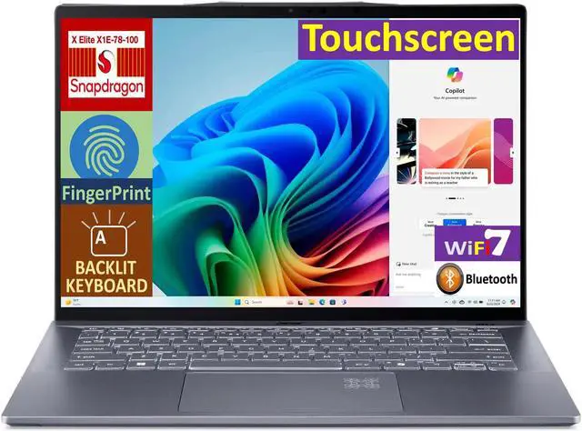 Main image of Acer Swift 14 AI Powered Laptop 14.5 Touchscreen IPS WQXGA Display (Qualcomm Snapdragon X Elite X1E-78-100, 16GB LPDDR5X, 1TB SSD, Qualcomm Adreno GPU, Backlit KB, Fingerprint, WiFi 7, Win 11 Home)