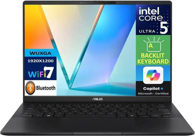 Main image of ASUS Vivobook S 14 AI Powered Laptop 14.0" AMOLED WUXGA Display (Intel Ultra 5-226v, 16GB LPDDR5X, 1TB PCIe SSD, Intel Arc, Backlit KB, 2 Thunderbolt 4, WiFi 7, Webcam, Bluetooth 5.4, Win 11 Home)