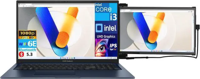 Alt view image 3 of 7 - ASUS Vivobook 17 Everyday Value Laptop 17.3" IPS FHD Display (Intel i3-1215U, 8GB DDR4, 512GB SSD, Intel UHD, WiFi 6E, Webcam, Bluetooth 5.3, Win 11 Home) w/Duex Max DS Monitor