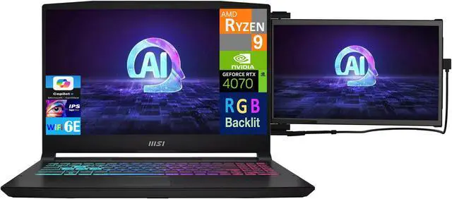 Alt view image 3 of 7 - MSI Katana A15 AI B8VG-423US AI Gaming Laptop 15.6" 144Hz IPS FHD Display (AMD Ryzen 9 8945HS, GeForce RTX 4070 8GB, 16GB DDR5, 1TB SSD, RGB KB, WiFi 6E, Webcam, Win 11 Home) w/Duex Max DS Monitor