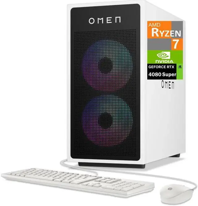 Main image of HP OMEN 35L Gaming Desktop PC (AMD Ryzen 7 8700G, GeForce RTX 4080 Super 16GB GDDR6X, 64GB DDR5, 1TB PCIe SSD + 3TB HDD, RGB Fans, Air Cooling, 850W PSU, WiFi 6, Bluetooth 5.3, RJ-45, Win 11 Pro)