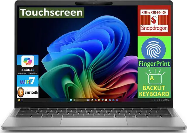 Main image of Dell Latitude 7455 Laptop 14.0" Touchscreen WQXGA Display (Qualcomm Snapdragon X Elite X1E-80-100, 16GB LPDDR5X, 2TB M.2  PCIe SSD, Qualcomm Adreno, Backlit KB, Fingerprint, WiFi 7, Win 11 Pro)