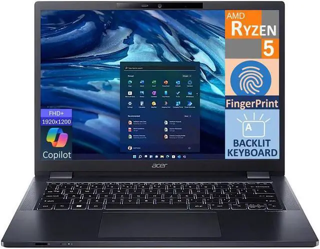 Main image of Acer TravelMate P4 Business Laptop 14.0" WUXGA Display (AMD Ryzen 5 PRO 6650U, 16GB DDR5, 512GB SSD, AMD Radeon 660M, Backlit KB, Fingerprint, WiFi 6E, Webcam, Bluetooth 5.1, Win 11 Pro) (Renewed)