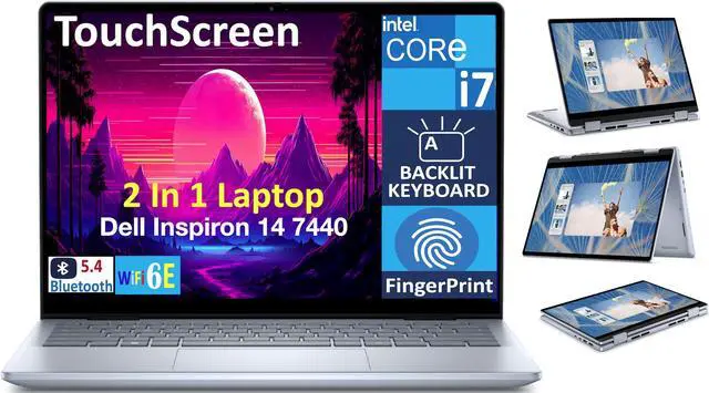 Main image of Dell Inspiron 14 7440 Business 2-in-1 Laptop 14.0" Touchscreen WUXGA Display (Intel Core 7 150U, 16GB DDR5, 1TB SSD, Backlit KB, Fingerprint, WiFi 6E, Webcam, Bluetooth 5.3, Win 11 Home) (Renewed)